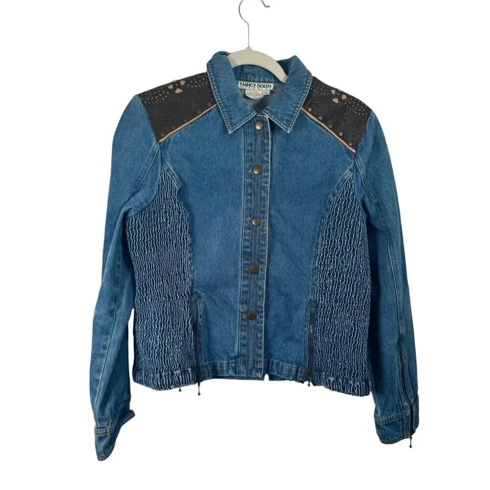 Nancy Bolen City Girl Denim Jacket Western Boho Equestrian Cotton Womens Size 8 - Picture 2 of 7